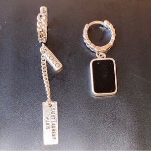 Black Birth Stone & Bar Hoop Saint Laurent 925K Sterling Silver Earrings used